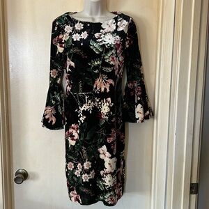 Calvin Klein Velvet Floral Bell Sleeve Dress size M